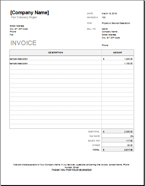 Contractor Receipt Template For Excel Word Excel Templates