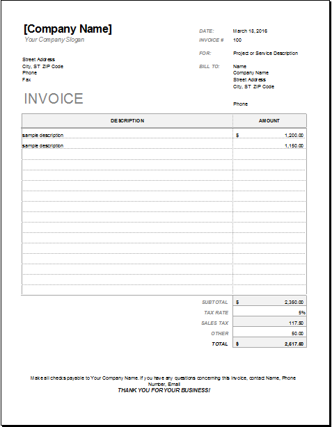 45+ Invoice Template Excel Contractor Pictures