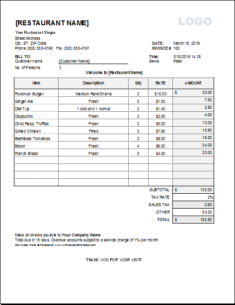 Restaurant receipt