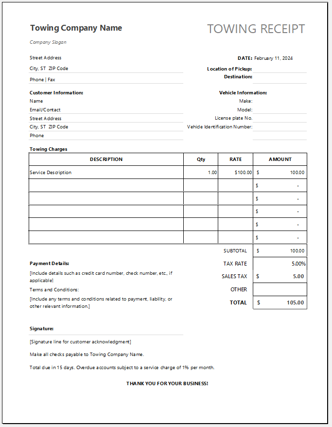 Towing Receipt