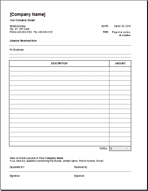 Advance Receipt Template For Excel Word Excel Templates