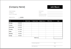 Job sheet template