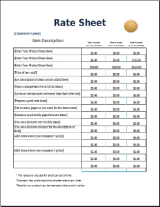 Rate sheet template