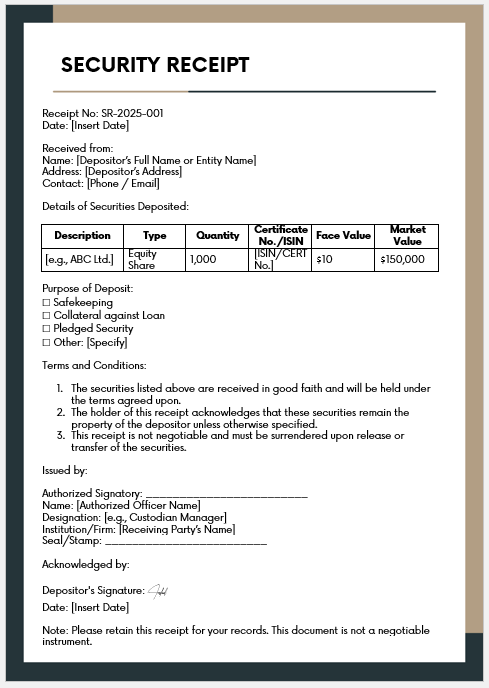 Security Receipt Template