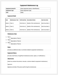 Equipment Maintenance Log