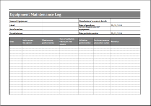 Equipment maintenance log