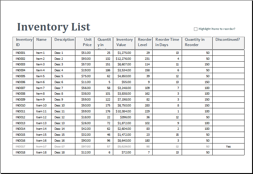 Excel Inventory Sheet Template Word & Excel Templates