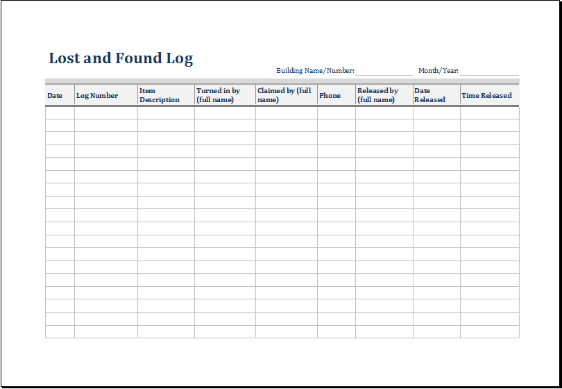 Lost and Found Log Template EXCEL Word & Excel Templates