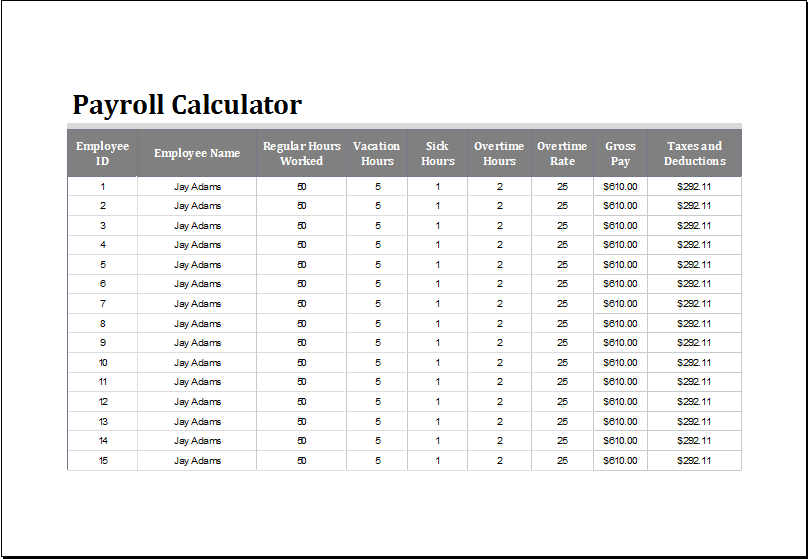 Payroll Calculator Template from www.wordexceltemplates.com