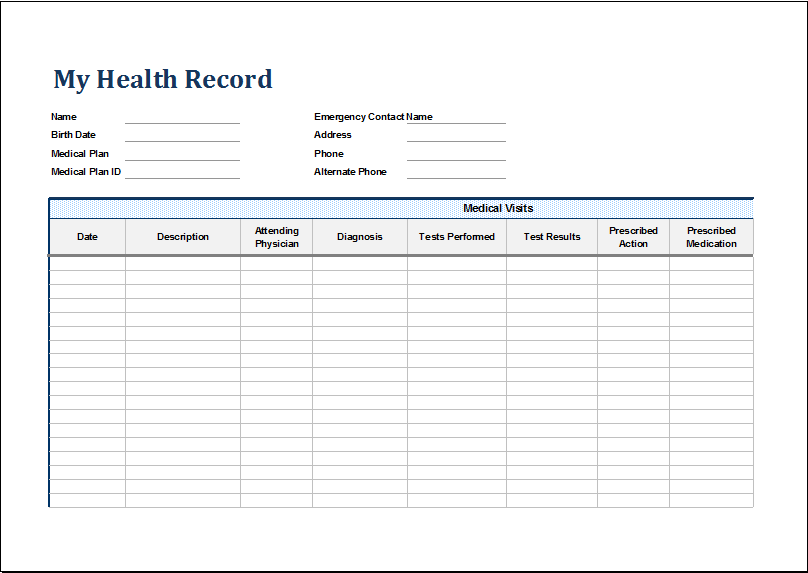 Personal Medical Health Record Sheet Word Excel Templates