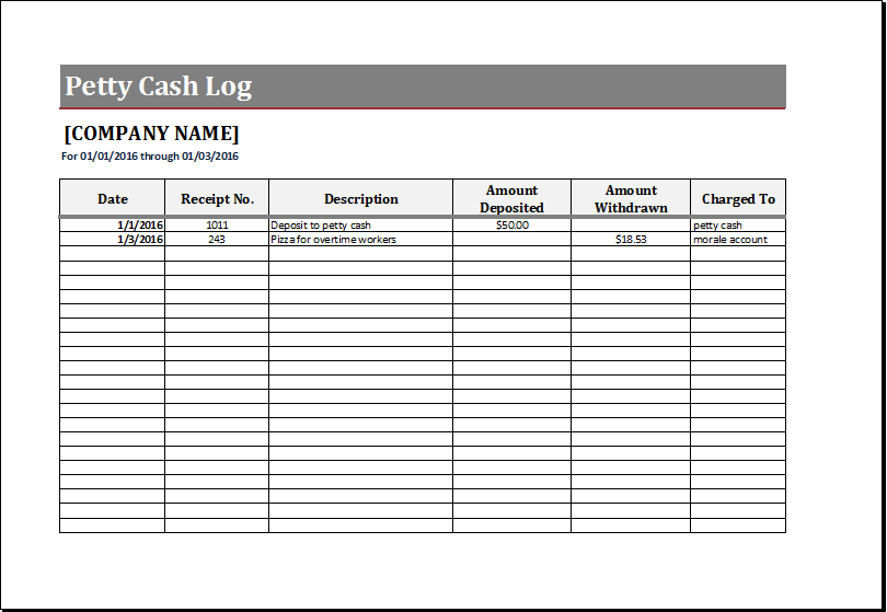 Receipt Log Excel Template