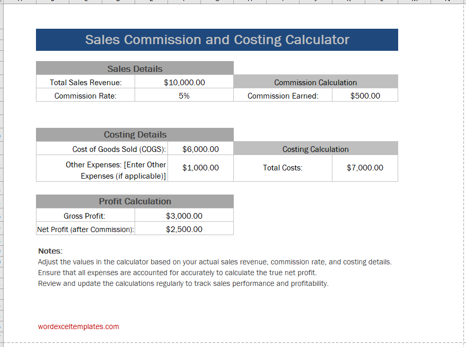 Sales Commission and Costing Calculator