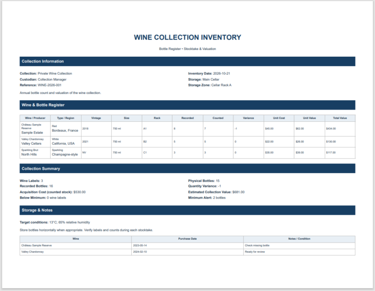 Wine Collection Inventory Template 3