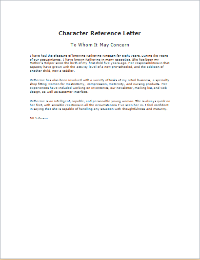 Character Reference Letter Templates For Ms Word Doc Word Excel Templates