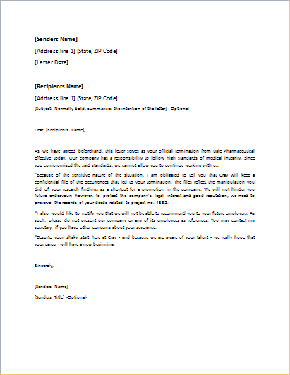 Dismissal letter template