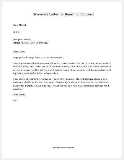 Grievance Letter to Employer for Breach of contract