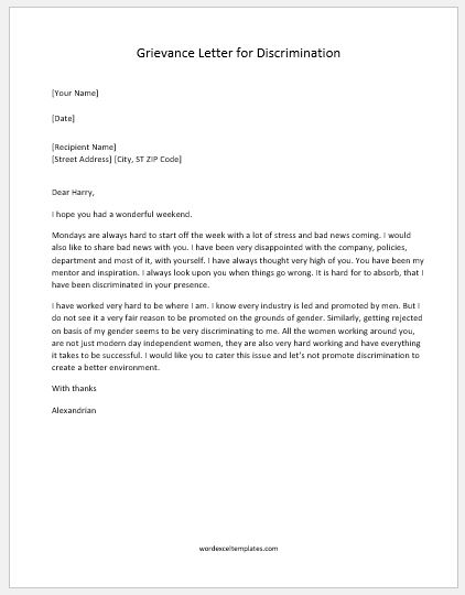 Grievance Letter to Employer for Discrimination