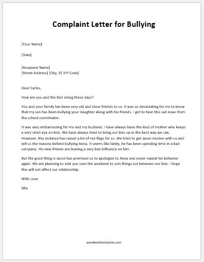 Grievance Letter Template For WORD doc Word Excel Templates
