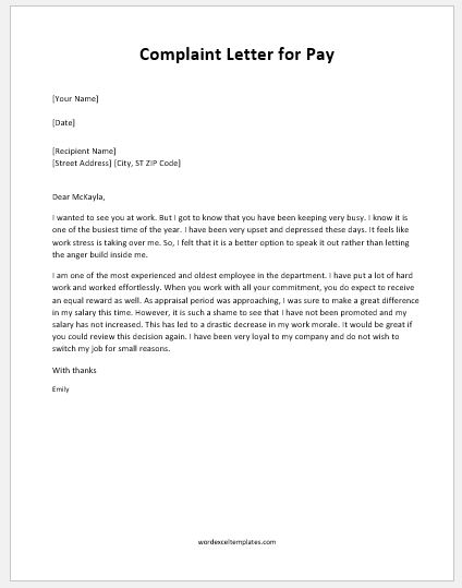 Grievance letter to employer for pay