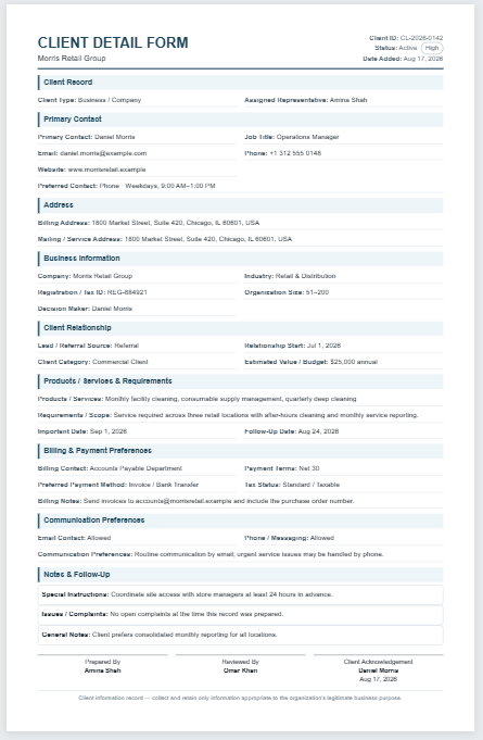Client Detail Form Generator