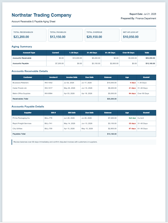 Account Receivable and Payable Aging Sheet
