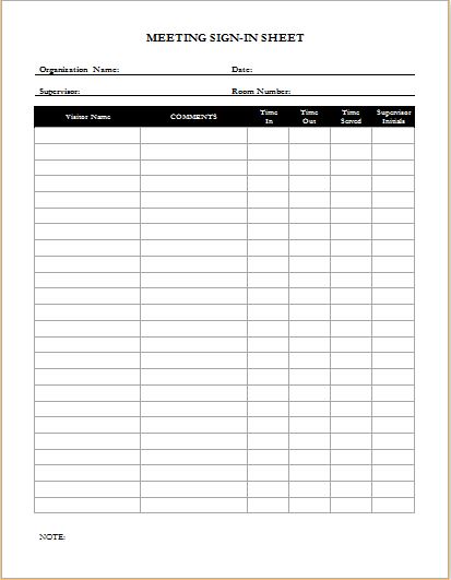 Meeting sign in sheet