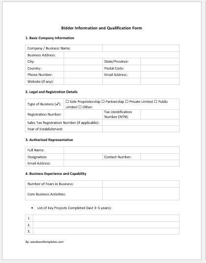 Bidder Information and Qualification Form