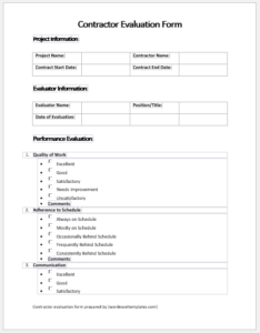 Contractor Evaluation Form