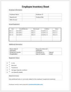 Employee Inventory Sheet