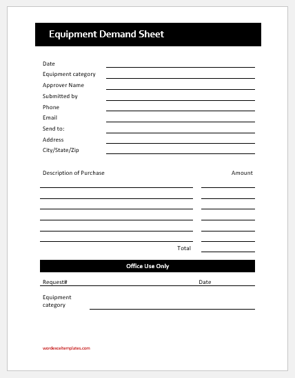 Equipment demand sheet