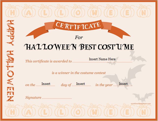 Halloween Best Costume Certificate Templates | Download File