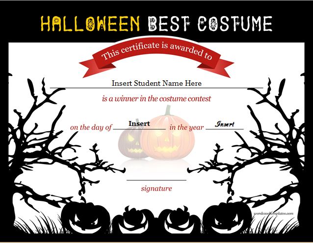 Certificate for Halloween Best Costume