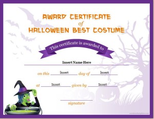 Halloween Best Costume Certificate Template