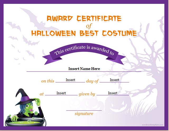 Halloween Best Costume Certificate Template