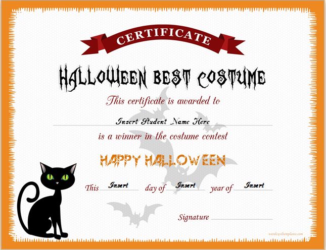 Halloween Best Costume Award Certificate