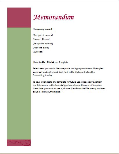 Memorandum Template for MS Word