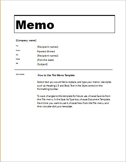 Memorandum Template for MS Word