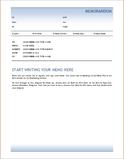 Memo template for MS Word