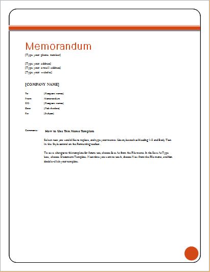 Memo template for MS Word