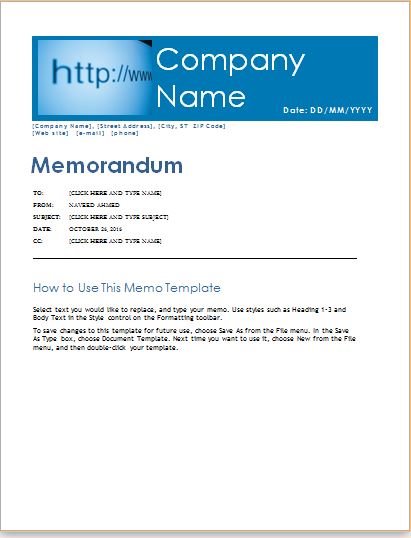 Memorandum Template for MS Word