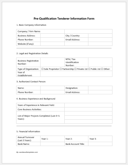 Pre-Qualification Tenderer Information Form