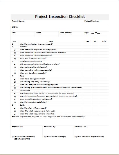 Project Inspection Checklist