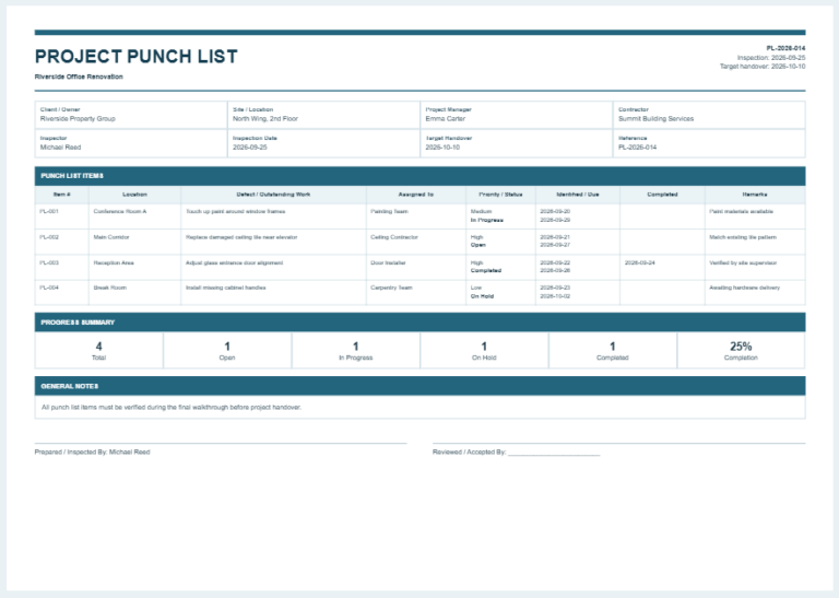 Project Punch List Generator
