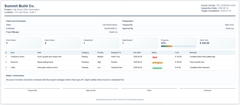 Project Punch List Generator