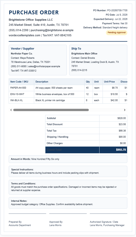 Purchase Order Template/Generator
