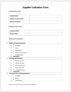 Supplier Evaluation Form