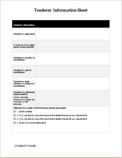 tenderer information sheet
