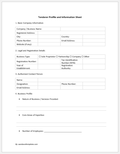 Tenderer Profile and Information Sheet