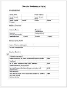 Vendor Reference Form