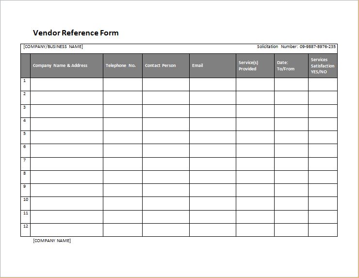 Vendor Information Form Template Excel